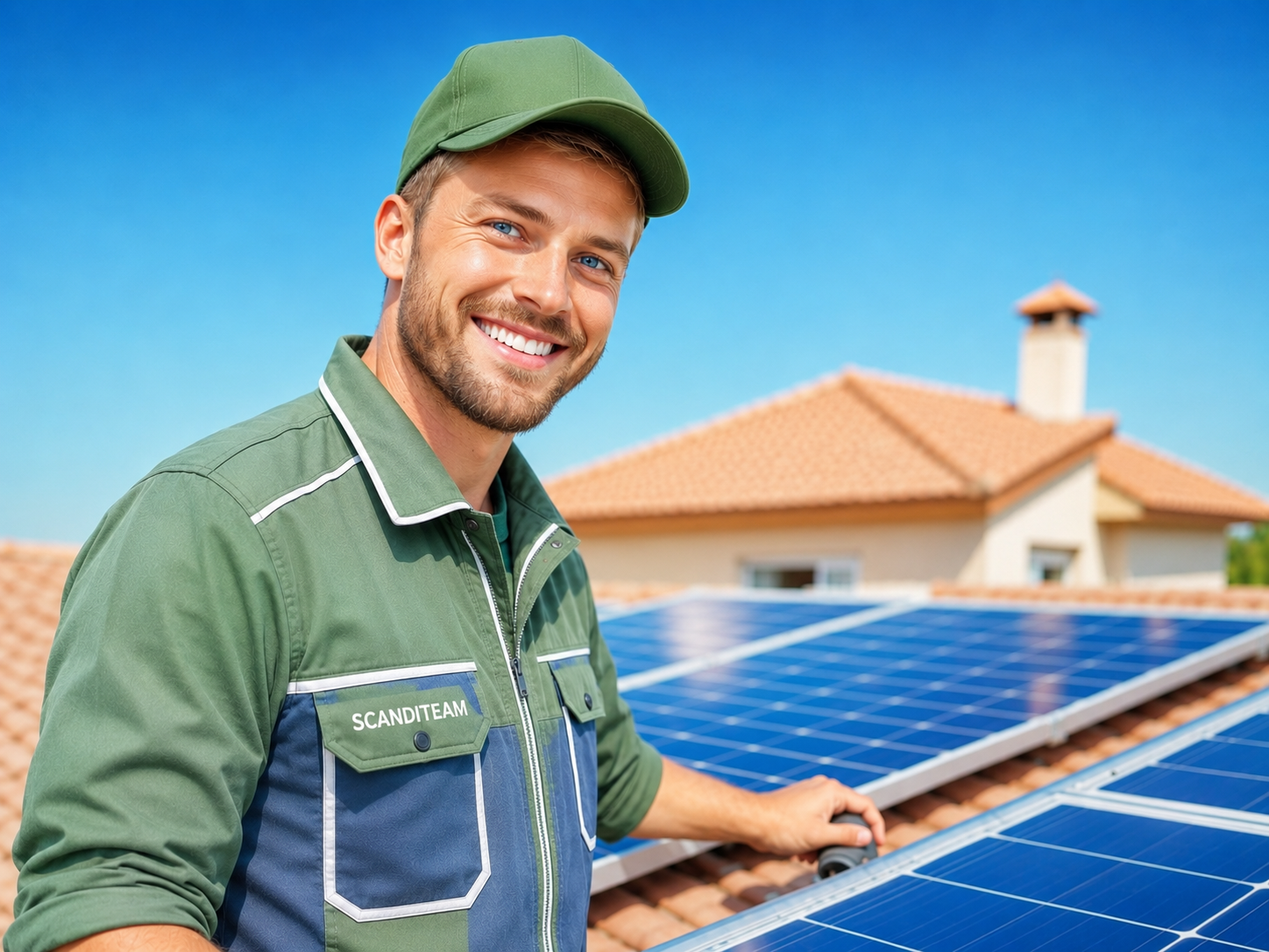 SCANDITEAM specialist beside rooftop solar panels