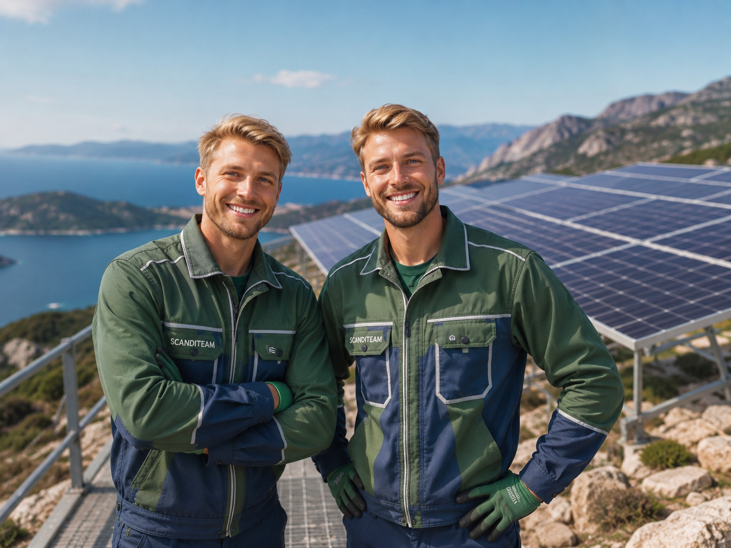 SCANDITEAM technicians with solar panels by the sea